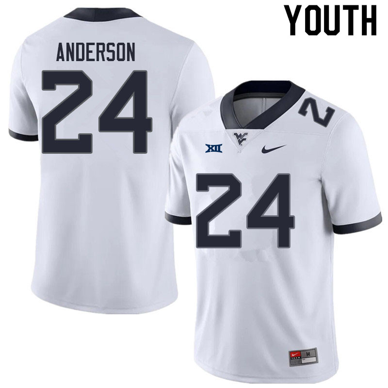 Youth #24 Jaylen Anderson West Virginia Mountaineers College Football Jerseys Sale-White - Click Image to Close